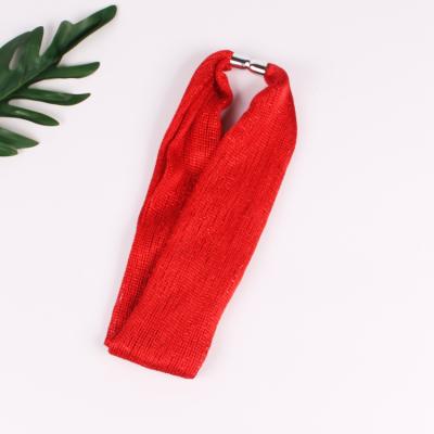 China Dress Accessories Manufacturers Selling Pure Color Polyester Scarf Necklace Buckle Lightweight Magnetic Silk Clasp Necklace for sale