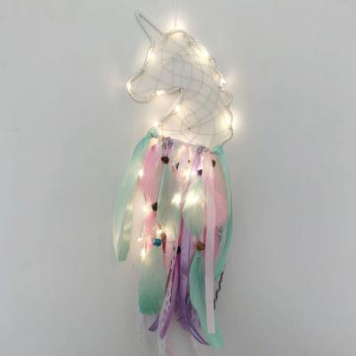 China Dim Yellow Country LED Light Dreamcatcher For Hanging Decoration Girl Room Decoration Unicorn Dreamcatcher Spot Supply for sale