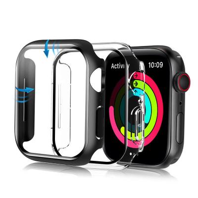 China UNIQUE Smart Watch Screen Protector 2 in 1 Contain Clear Tempered Glass and PC Case Compatible for Apple Watch SE/4/5/6/7 for sale