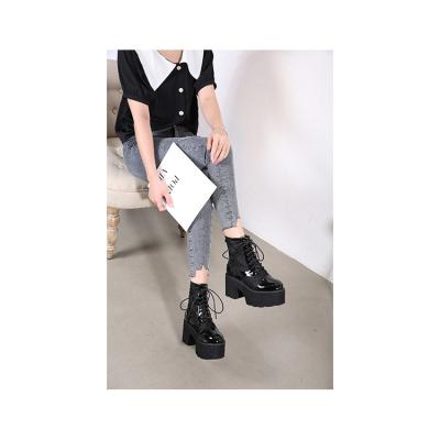 China 2021 Fashion Spring Trend And Autumn High Quality New Heel Solid Black Nude Women Led High Heel Short Boots for sale