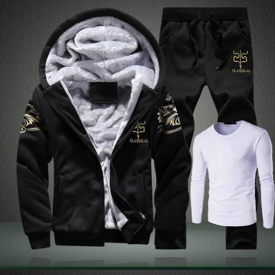 China Winter Anti Shrink Men's Sweatsuit Sets Long Zipper Jogging Custom Mens Hoodie Thermal Men's Suits Training Suit 3 Piece Suit for sale