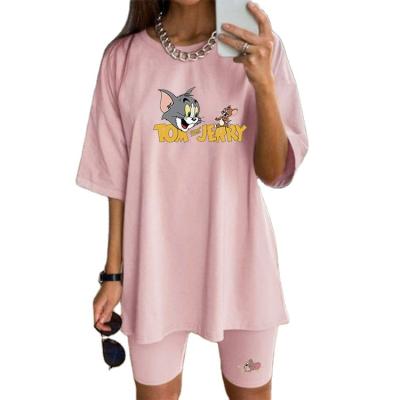 China Anti-Wrinkle Summer Women's Graphic Stitches Anti-Wrinkle Short Sleeve Loose Suitwomen's T-Shirt Shorts for sale