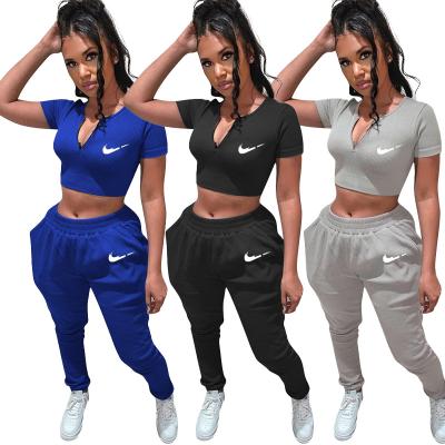 China 2022 Sexy 2 Piece Women Gym Sweatpants Gym Anti Wrinkle Anti Wrinkle Zipper Crop Top And Pants Shaping Custom Blank Logo Wear Woman Sets for sale