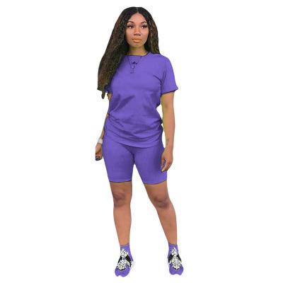 China 2021 Summer News Anti-Wrinkle Women's Solid Short Sleeve T-shirt Knee Length Shorts Suit Two-Piece Set Tracksuit Sportswear for sale