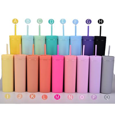 China Wholesale 16oz viable 450ml color spot plastic water bottle with lid and straw bottle double-wall AS roller bottle for sale