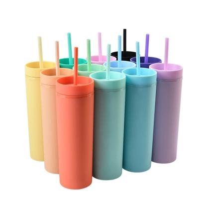 China High Quality Viable 16oz Matte Plastic Slim Drinking Water Cups AS Reusable Double Wall Plastic Tumblers With Straw for sale