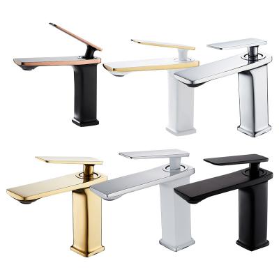 China New Design Single Handle Gold Bathroom Mixer Taps Black White Metered Basin Faucet for sale