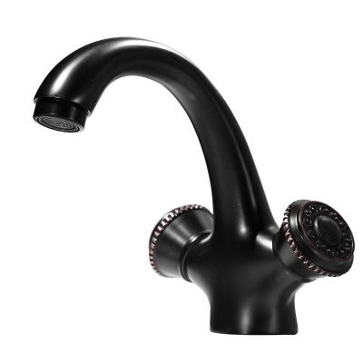 China Metered Cold Hot Water Bathroom Basin Mixer Taps Antique Brass Design Matte Black Double Handle for sale