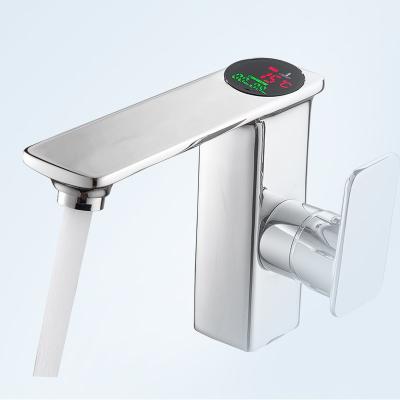 China New Design Metered Faucets Deck Mounted LED Digital Basin Mixer Water Mixer Bathroom Digital Cold-Hot Basin Faucet for sale