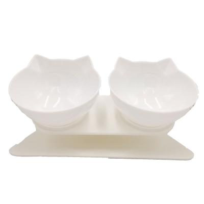 China Sustainable Personalized Anti Spill Pet Dog Two Bowl Set Non-Slip Pet Feeder Double Water Cup Neck Guard Cat Bowl for sale