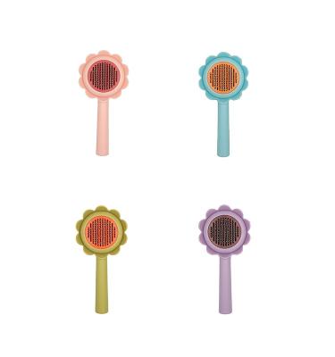 China Sustainable Cute Design Flower  Wholesale Custom One Botton Hair Removal Pet Grooming Tool Pet Cat Comb for sale