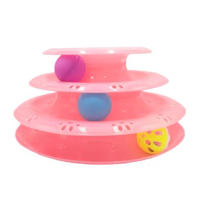 China Sustainable Pet Toys Wholesale Cats Spinning Ball three Layer Turntable Interactive Track Tower Circle Cat Teaser Toy Training for sale