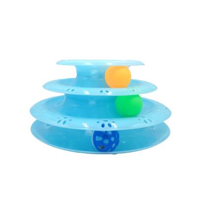 China Sustainable Pet Toys Unique Pet Supplies And Toys 3 Levels Cat Roller Training Amusement Plate With Balls Interactive Toy Pet for sale