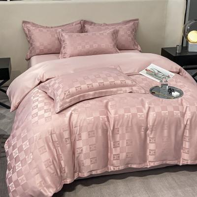 China Solid Pattern Luxury Bed Sheets for Light Luxury Satin Jacquard 4-Piece Bedding Set for sale