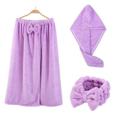 China Upgrade Your Bathroom with Coral Velvet Bath Towel Set Enlarged Bra Bath Skirt Hair Band and Dry Hair Cap for sale