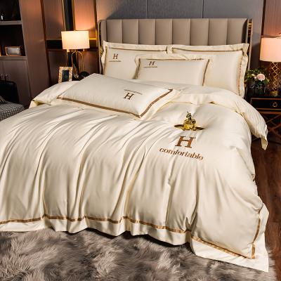 China Home Hotel Wedding Luxury Solid Color Duvet Cover Sheet Pillowcase Bedding Set for sale