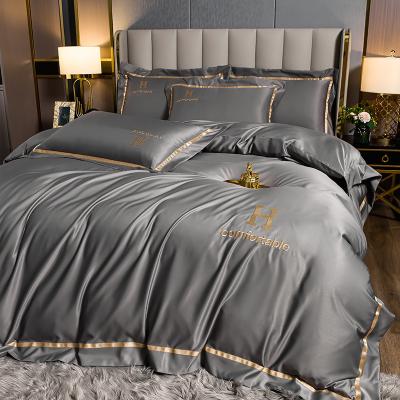 China Custom Embroidered Polyester Silky Bedding Set for end Luxury Bedroom in Modern Style for sale