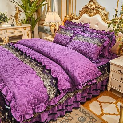 China 4 Pcs Winter Bed Spreads Cover Skirt Set with Embroidery of 100% Polyester Material for sale