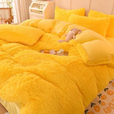 China All-groups Rainbow Color Fur Velvet Fluffy Plush Soft Bedding Sheet Set for Kids Girl for sale