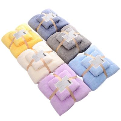 China Home Hostel density Coral Velvet Bath Towel Set Soft and Absorbent with Plain Lace for sale