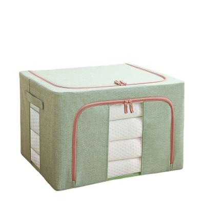 China 66L Large Capacity Folding Cotton Linen Household Quilt Clothing Collapsible Dustproof Cover Storage Box Organizer for sale