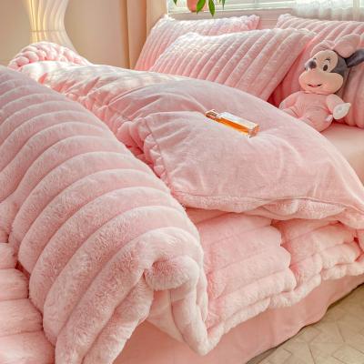 China Hot Furry Design Rabbit Faux Fur Fluffy Plush Warm Duvet Cover Set Four-piece Bedding Set for sale