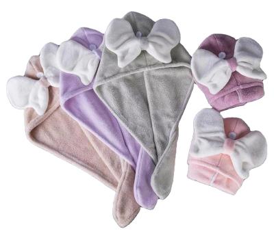 China Superfine Fiber Cute Bow Dry Hair Cap for All Ages Fast Absorbent Ladies Hair Towel for sale