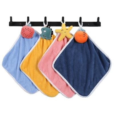 China 25*25cm Multi Color Coral Velvet Hand Wipes for Soft Absorbent Kitchen Hanging Towel for sale