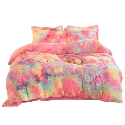 China Rainbow Color Luxury Shaggy Super Soft Warm Mink Velvet Crystal Velvet Bedding Sets for sale