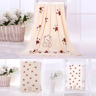 China Home/Hotel Coral Fleece Soft Towel Set Microfiber Bear Print Bath Towel Three-piece Set for sale