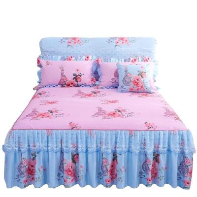 China Hotel Style Double Lace Bed Sheets with Bed Skirt Duvet Cover Waterproof Bedding Set for sale