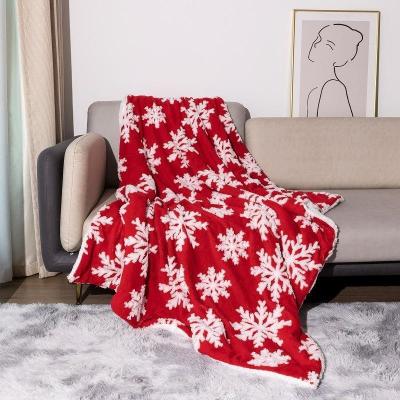 China Double Layer Thick Printed Blanket Christmas Style Coral Fleece Throw Sherpa Plush Blanket for sale