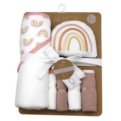 China Home Baby Bath Set 6 Pieces with Soft Hooded Towel Sponge and Washcloth Included for sale