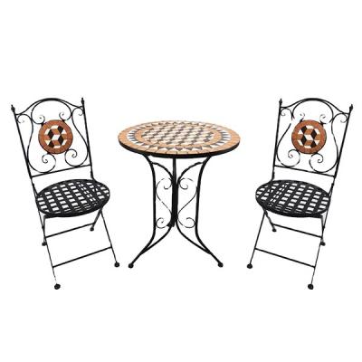 China Durable Folding Metal Frame Bistro Dining Set Outdoor Garden Furniture Mosaic Table And Chairs for sale