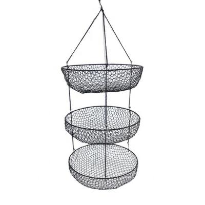 China Wholesale 3 Tier Sustainable Plant Basket Iron Storage Basket Hanging Wire Locker for sale