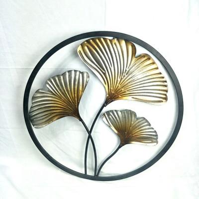 China Handcrafted Metal Ginkgo Sheet Iron Wall Art Hanging Decor For Living Room for sale