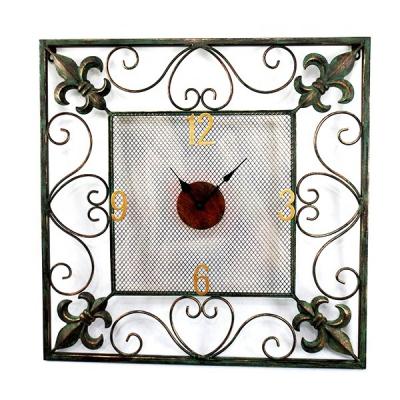 China Customed Square Style Retro Metal Wall Clock Cast Iron Wall Hanging Art For Bedroom Living Room Decor for sale