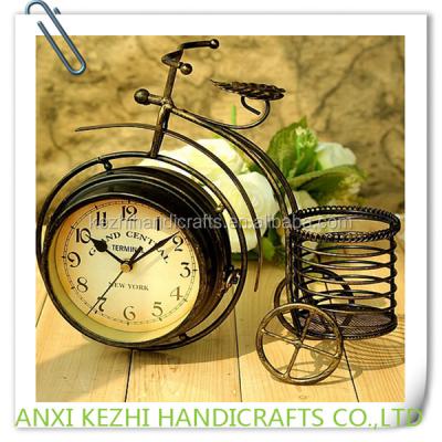 China Household Decoration Desk Clock Wrought Iron Bicycle Table Clock Creative Double Side Quiet Clock for sale