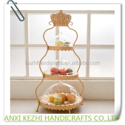 China New European Sustainable Cake Stand Fruit Bowl Wrought Iron Frame Three Layer Cake Stand Multilayer Fruit Plate for sale