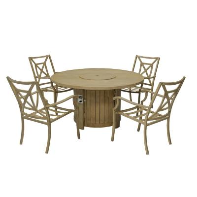 China Modern Aluminum Outdoor Furniture Round Gas Fire Pit Table And Chairs Sets for sale