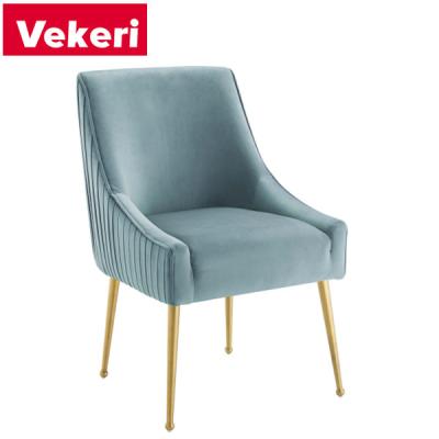 China Modern Nordic Single Lighted Pleated Back Cushion Performance Velvet Dining Chair Light Blue for sale