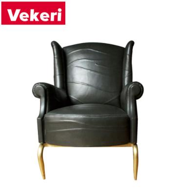 China EUROPEAN wrapped in full-grain leather upholstery with low-relief details, dining chairs with arm-legs cast in brass for sale