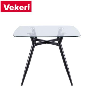 China Modern Customizable Tempered Glass Square Table Black Metal Table Legs Restaurant Milk Tea Shop for sale