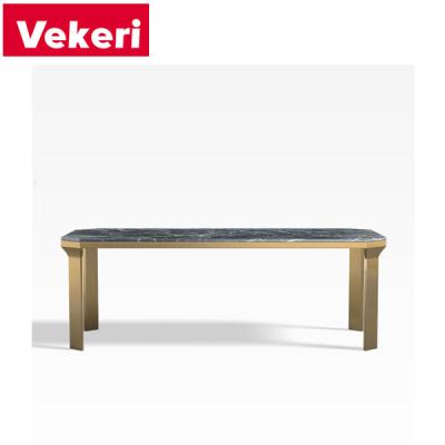 China Customizable Ultra Modern Lightweight Luxury Marble Top And Metal Trestle Dining Table Are Used For Dining And Living Room Areas for sale