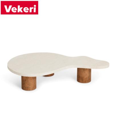 China Customizable light luxury marble top and wood base coffee table are used for dining and lounge areas and irregular shape for sale