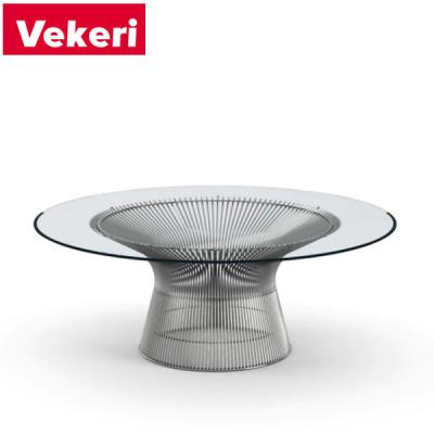 China Customizable modern gold living room furniture side glass top table round glass coffee table with shelf for sale