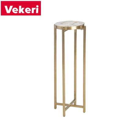 China Customizable modern white marble top side tableRound stainless steel gold quartz and metal furniture Lilian Drink Gold Table for sale