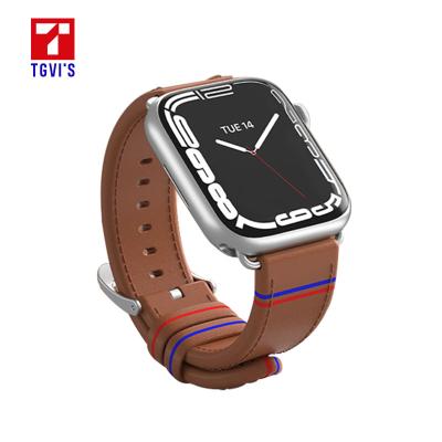 China Luxury Genuine Leather Watch Band TGVIS Leather Strap For Apple Watch Series 7 Handmade Vintage Leather Band For Apple Watch for sale