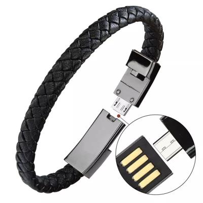 China Palladium Outdoor Portable Leather Data Cable Sync Charging Cord Mini Micro Usb Bracelet MP3/MP4 Player Charger For Type-C Phone Android Cable for sale