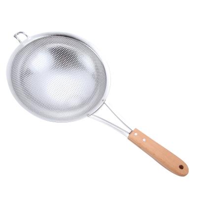 China Viable Longxiang Handle Stainless Steel Kitchen Utensils Household Commercial Kitchen Hotel Wooden Filter Oil Spoon for sale